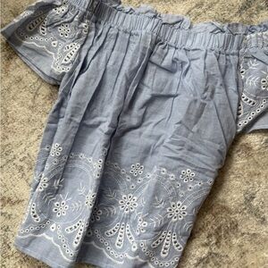 Light Blue off the Shoulder Eyelet Top Size: 2